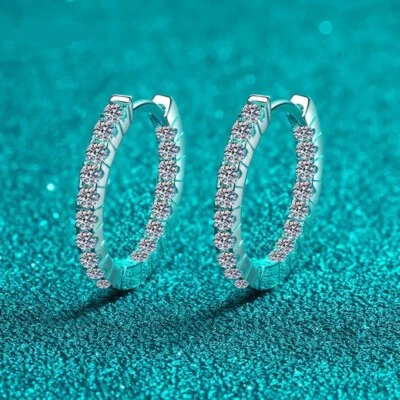 1ct Hoop Earrings Platinum Diamond Test Pass Lab-Created VVS1/D Round Cut - Image 1 of 4