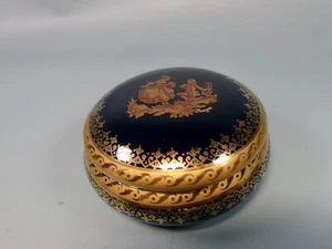 Limoges Porcelain Trinket Box Cobalt Blue with Gold Accents Made in France - Picture 1 of 6