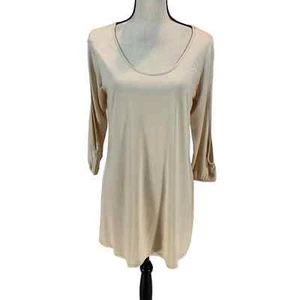 Pennington & Bailes Crew Neck 3/4 Cut Out Sleeve Bamboo Blend Top - Beige - Med - Picture 1 of 7