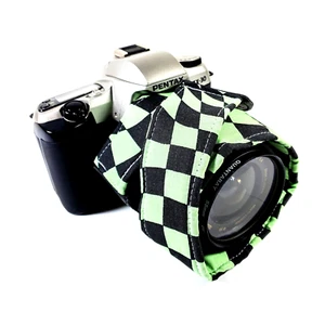 Checker Swirl Camera Strap - Green Black -Double Padded Comfortable Camera - Picture 1 of 8