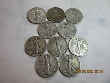 Ten Walking Liberty Half Dollars, Various Dates & Mints