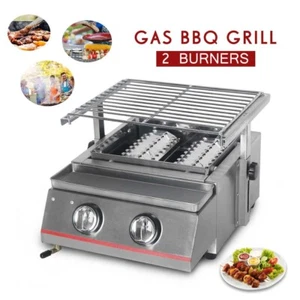 Parrilla de barbacoa de gas 2 quemadores vidrio comercial protector de acero inoxidable picnic camping al aire libre - Imagen 1 de 12