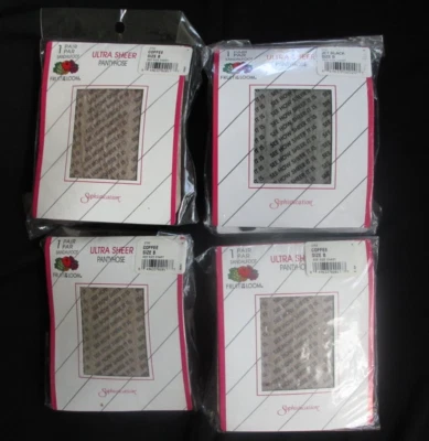 批量 4 件 复古 超透明连裤袜 连裤裤裤 B 码 Sandalfoot 咖啡和黑色 — 第 1/3 张图片