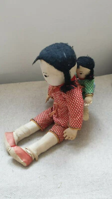 Ancienne poupée chinoise asiatique EN TISSU maman et enfant - Photo 1/4