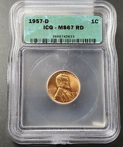 1957 D Lincoln Wheat Cent Penny Coin ICG MS67 RED RD Gem BU Denver 4