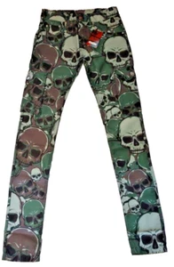 Culture Vulture Pantalone Uomo Verde Mimetico con Teschi Taglia W-29 - Foto 1 di 8