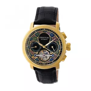 Orologio Heritor Automatico Aura Uomo Semi-Scheletro Pelle Nera Oro HR3502 - Foto 1 di 3