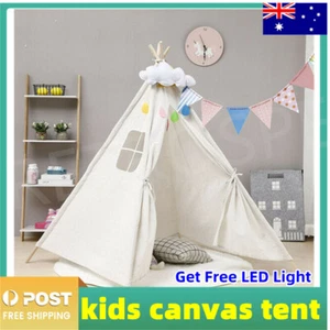 Large Teepee Tent Kids Cotton Canvas Pretend Play House Boy Girls Wigwam Gift AU - Picture 1 of 12