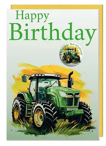 Tractor Birthday Card With Badge Farmer Dad Grandad Husband Son Grandson Brother - Picture 1 of 12