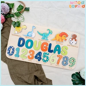 Dinosaur Name Puzzle, Gift For Baby, Wooden Toys, Baby First Christmas Gift - Picture 1 of 8