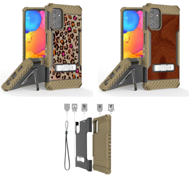 Funda con soporte resistente Tri Shield + vidrio templado para teléfono Galaxy A13 5G negra Foto 1 de 4