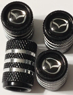 4 Pc Auto Tire Valve Stem Caps Air Dust Covers Car For Mazda Wheels Black Silver - Image 1 of 3