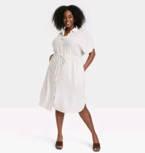 Women's Short Sleeve Linen Midi Shirtdress Size XXL - Picture 1 of 8