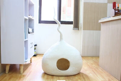 Large,White Cat Bed| Handmade Wool Cat House: Tail Design Bed for Cat's Comfort - Image 1 of 4