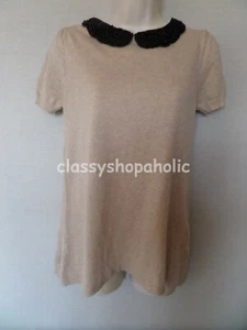 Next Beige Thin Knit Jumper with Beaded Collar - Size 10 - Good Condition - Picture 1 of 4