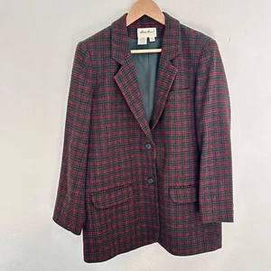 Vintage Eddie Bauer Red Green Black Plaid Wool Blazer Jacket Women’s Small - Picture 1 of 11