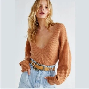 Maglione Free People Elias 100% cashmere V, Marrone, Small, Prezzo di ricambio $148 - Foto 1 di 2