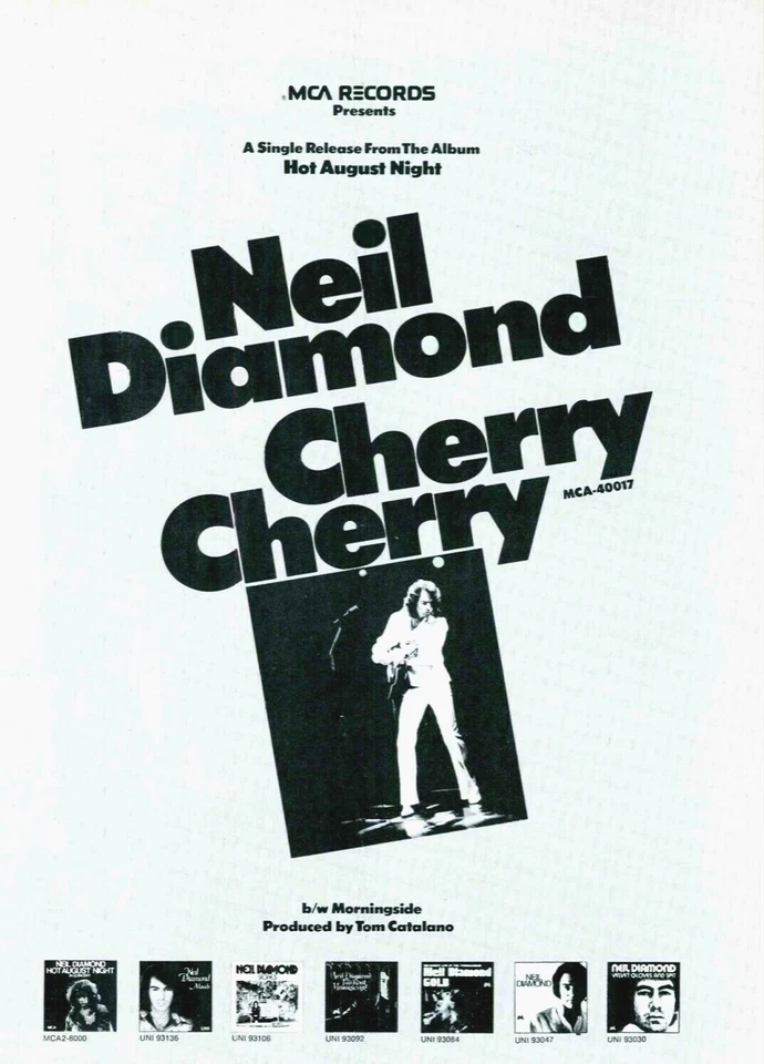1972 Neil Diamond "Cherry Cherry" Song Release Music Industry Promo Reprint Ad - Image 1 of 1
