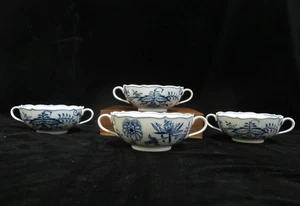 Juego de 4 cuenco o taza de sopa con borde de vieira de porcelana cebolla azul MEISSEN con asas - Imagen 1 de 9