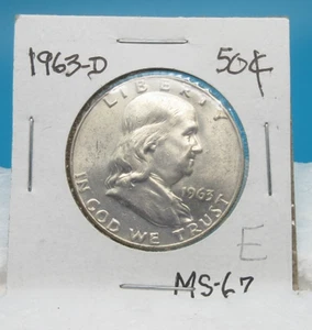 1963-D Franklin Fifty Cent Piece / Half Dollar / Mint State 67 (E) - Picture 1 of 2