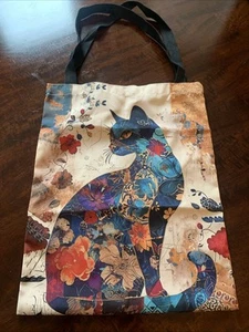 NEW. Floral Cat Pattern Canvas Tote Bag 17x 13". Cat Lover - Picture 1 of 3