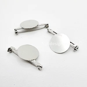 Silver Plated Round Badge Brooch 18mm Pin Trays – DIY Name Tag Blank Disc Caboch - Picture 1 of 7