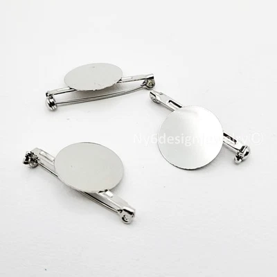 Silver Plated Round Badge Brooch 18mm Pin Trays – DIY Name Tag Blank Disc Caboch - Image 1 of 4