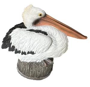 Beach Coastal Marine Pelican Sea Bird Perching On Getty Post Figurine Statue - Picture 1 of 8