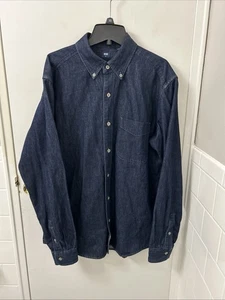 Uniqlo Denim Shirt Mens Size Small Dark Blue Button Down Pocket Long Sleeve - Picture 1 of 10