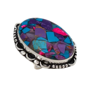 Oyster Copper Turquoise Ring 925 Sterling Silver Handmade Gemstone Jewelry - Picture 1 of 3