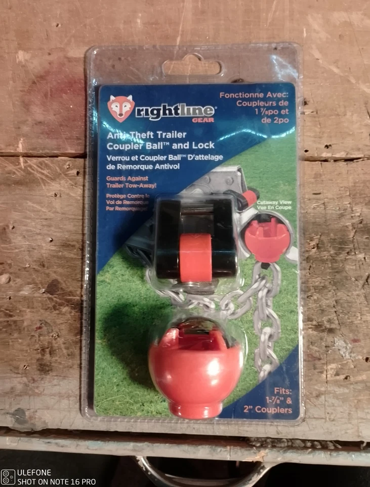 "Remolque antirrobo Rightline Gear acoplador bola y cerradura se adapta a 1 7/8"" y 2""" Foto 1 de 2