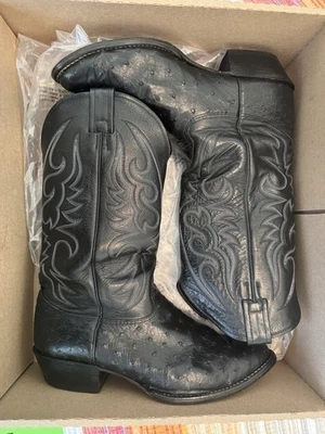 Botas de caubói masculinas Larry Mahan couro avestruz pena completa tamanho 11d - Imagem 1 de 4