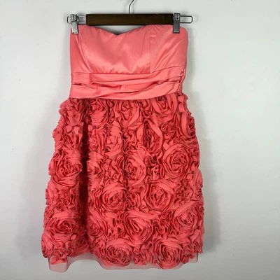 Vestido XOXO Sin Tirantes 6 Rosa Roseta Floral Novia Baile de graduación Cóctel Fiesta Y2K Foto 1 de 4