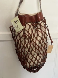 VTG Boston Proper Aspects Leather Linen Cast Net Bucket Bag Purse 90s Y2K NEW - Picture 1 of 9