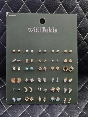 Wild Fable 30 Pairs Of Assorted Stud Earrings Nickel Free - Moons, Hearts, Gems - Image 1 of 4