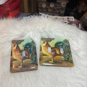 2 Lichtschalter Platte Abdeckung Hahn Artsy Huhn Metall Landhaus Landhausstil - Bild 1 von 2