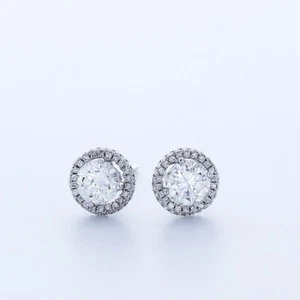 1.7CT Lab-Created Diamonds D/VVS1 Round Brilliant 14K Gold 4-Prong Halo Earrings - Picture 1 of 5