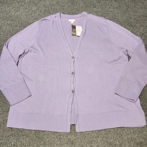 J Jill Sweater 2X Lavender Organically Grown Cotton Lightweight Button Cardi - Picture 1 of 16