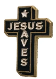 "Jesus Saves" Cross Metal Enamel Religious Lapel Hat Bookbag Pin Brooch ^ - Picture 1 of 8