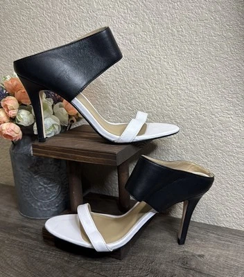 Land’s End Woman’s Black White Leather Slip On Ankle Strap High Heel Shoe Size 9 - Image 1 of 4