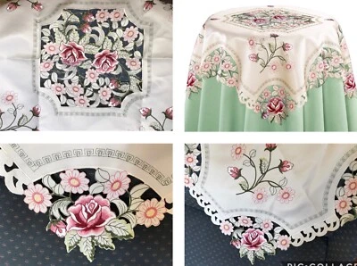 Embroidery Cut-Out Roses Floral Lacy Decorative Square Table Linens 33” x 33” - Image 1 of 4