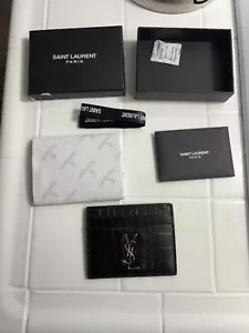 Yves Saint Laurent Black Silver Studded Croc Leather Cardholder - Picture 1 of 3