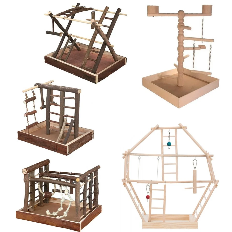 TRIXIE Spielplatz Holz Spielzeug für Vögel Tau Naturspielzeug Vögelspielzeug