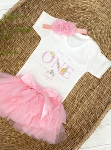 Personalised Princess ONE Number 1st Birthday Vest and Pink Tutu Set & Headband - Picture 1 of 7