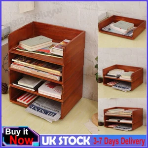Wooden Desktop Organizer Paper File Holder Office Home Document Storage Rack - Picture 1 of 18