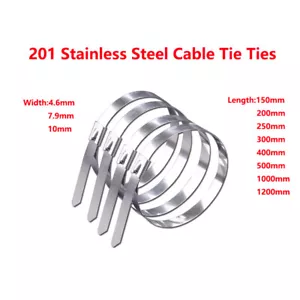 201 Stainless Steel Cable Tie Ties Heat Exhaust Wrap Metal Zip Tie Various Sizes - Picture 1 of 10