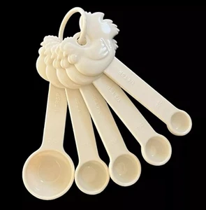 Vintage Paula Deen Nesting Rooster Measuring Spoons 5 Piece Set w/Ring Holder - Picture 1 of 7