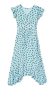 Justice Girls Maxi Dress Blue 10 Polka Dots Lined Pockets Cinched Stretch Waist - Picture 1 of 12