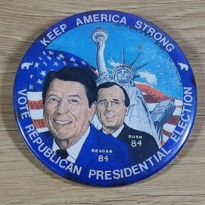 Seltene Reagan Bush 84 Button: Keep America Strong 1984 Präsidentschaftswahl Pin - Bild 1 von 2