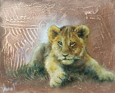 original oil painting Lion cub animals artwork wild cat canvas small wall art